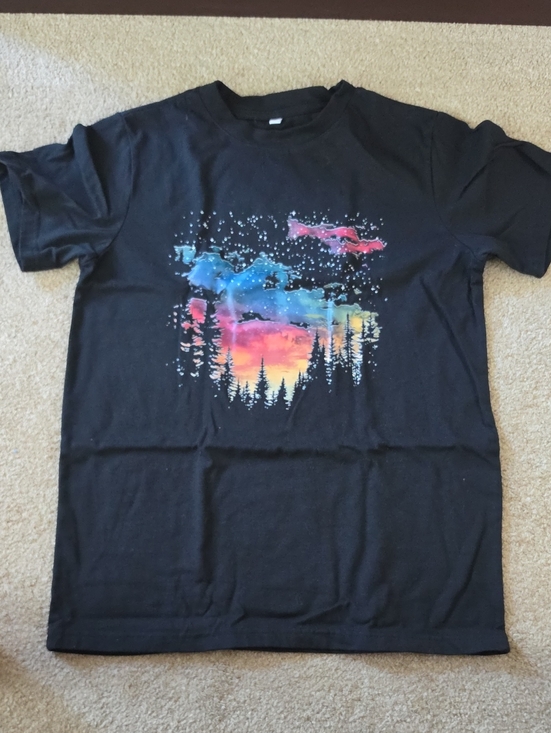 Source Unknown Tops - Source Unknown Black Graphic Tee with Multicolor Sunset Design